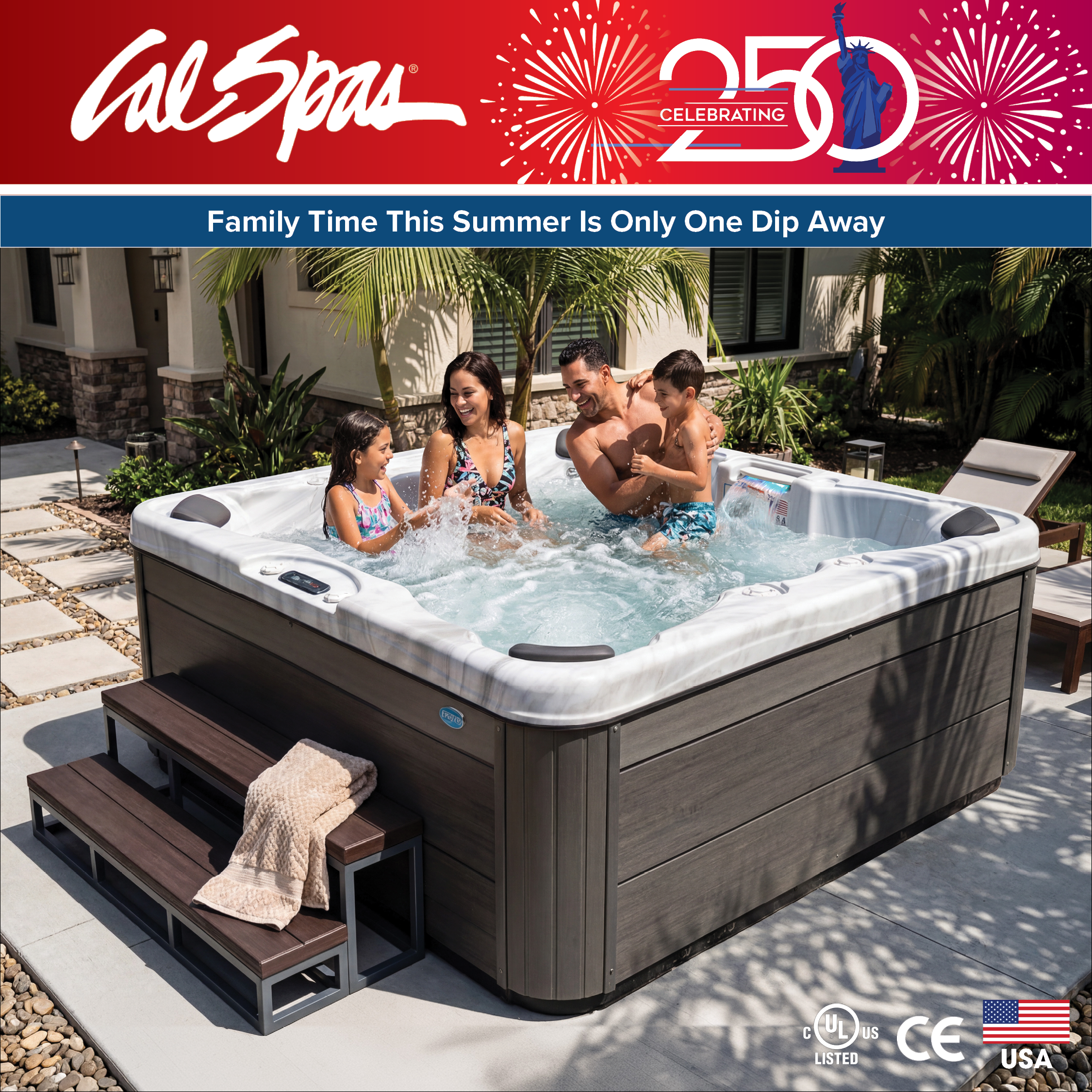 Calspas hot tub being used in a family setting - Edgewater